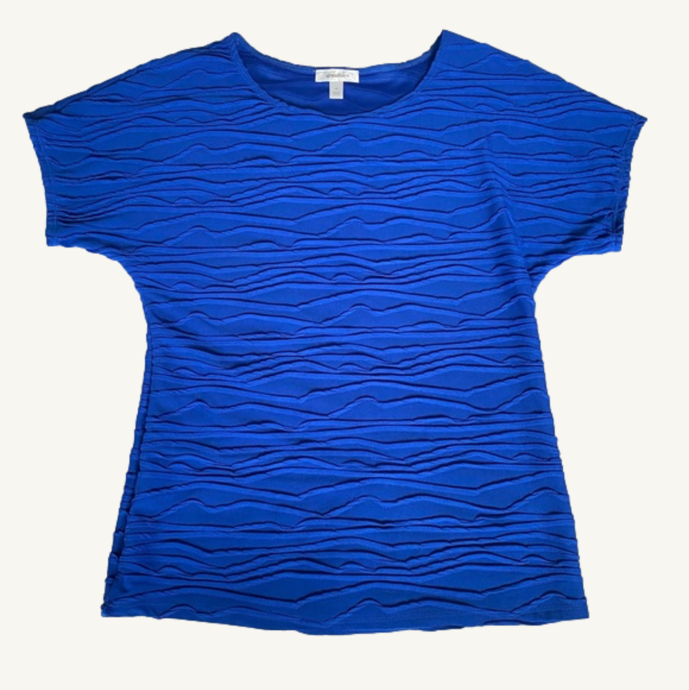 Dress Barn Swirl Textured T-Shirt Blouse Bright Blue Medium